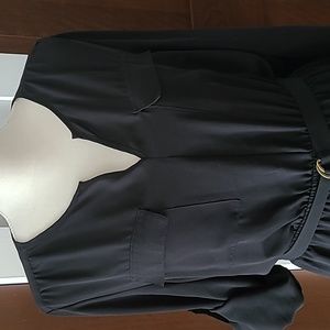 Mossimo Black Easy Wear Vee Neckline Dress with Waist Tie Belt - Size XL